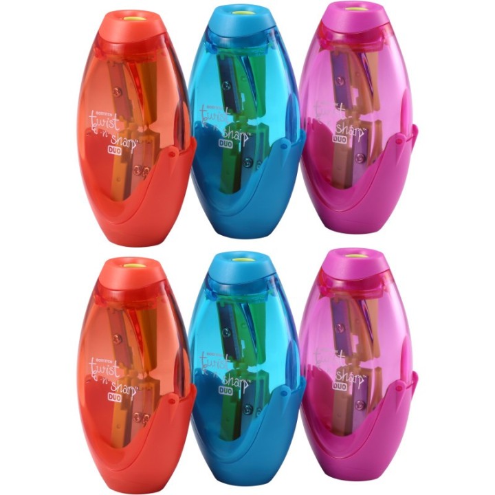 Bostitch Twist-n-Sharp™ Duo Pencil Sharpener, Assorted Colors, Pack of 6