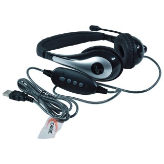 Califone NeoTech 1025MUSB On-Ear Stereo Headset with Gooseneck Microphone, USB Plug, Black/Silver