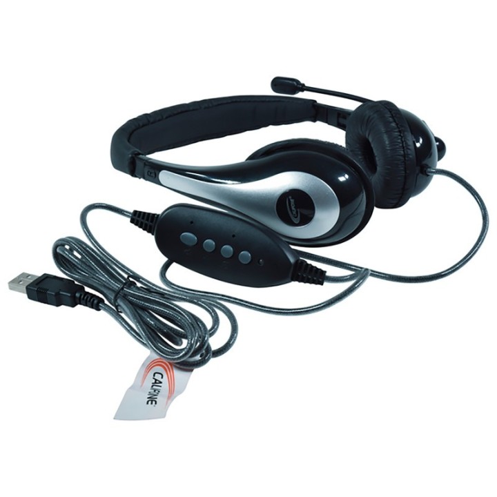 Califone NeoTech 1025MUSB On-Ear Stereo Headset with Gooseneck Microphone, USB Plug, Black/Silver