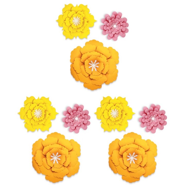 Happily Ever Elementary Creatively Inspired Orange, Yellow, Pink Flowers Dimensional Accent, 3 Per Set, 3 Sets