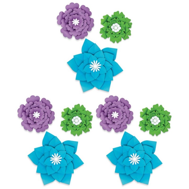 Happily Ever Elementary Creatively Inspired Blue, Purple, Green Flowers Dimensional Accent, 3 Per Set, 3 Sets