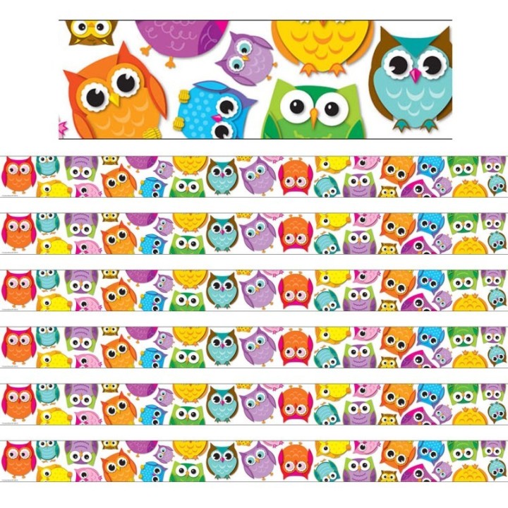 Carson Dellosa Education Colorful Owls Straight Border, 36 Feet Per Pack, 6 Packs