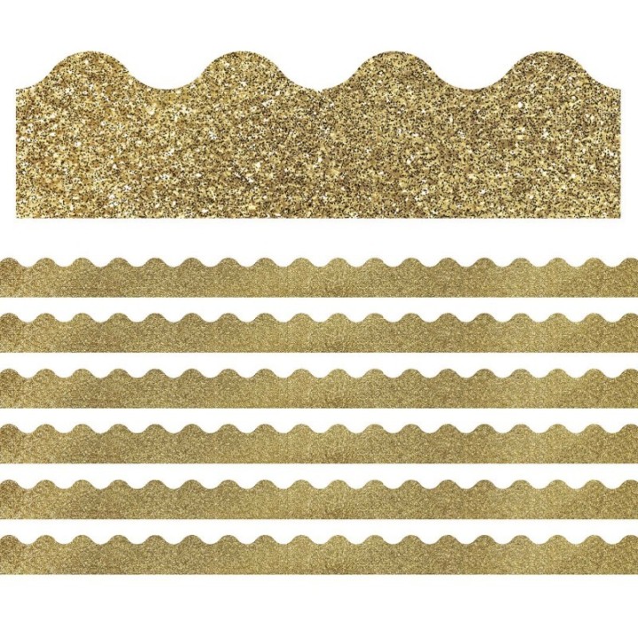 Carson Dellosa Education Sparkle + Shine Gold Glitter Scalloped Border, 39 Feet Per Pack, 6 Packs