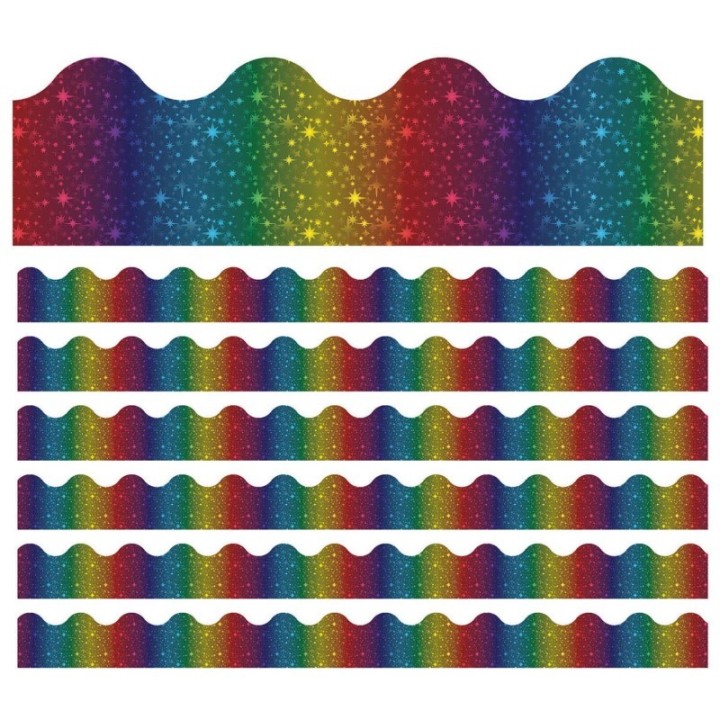 Carson Dellosa Education Sparkle + Shine Rainbow Foil Scalloped Border, 39 Feet Per Pack, 6 Packs