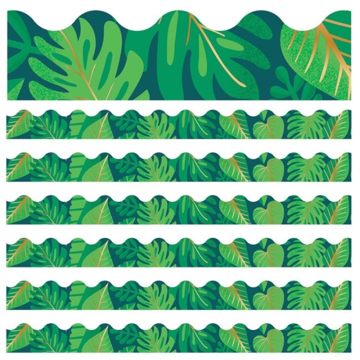 Carson Dellosa Education One World Tropical Leaves Scalloped Border, 39 Feet Per Pack, 6 Packs