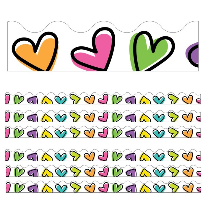 Carson Dellosa Education Kind Vibes Doodle Hearts Scalloped Borders, 39 Feet Per Pack, 6 Packs