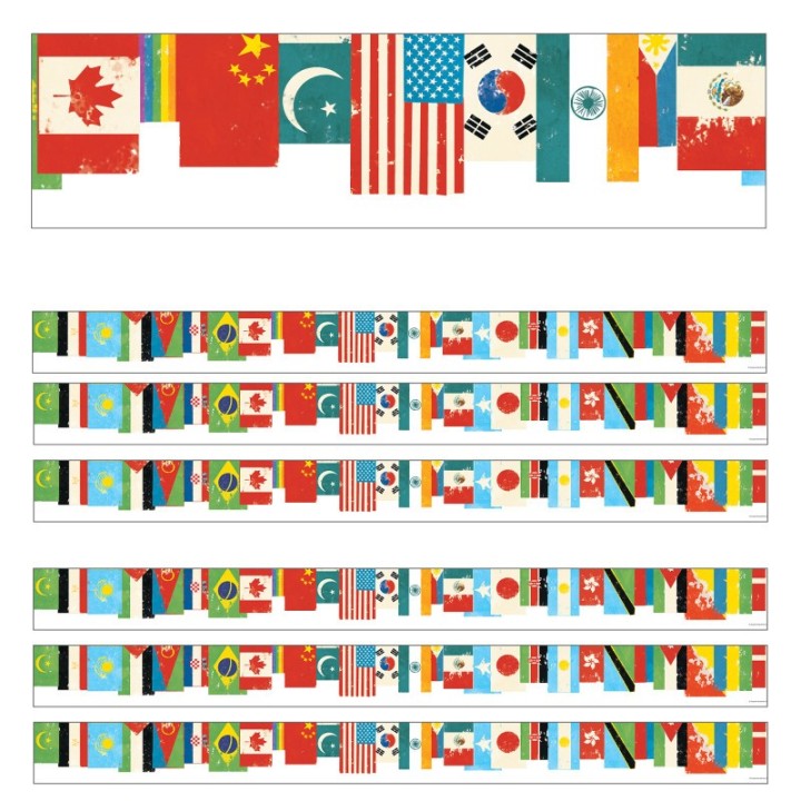 Carson Dellosa Education All Are Welcome Flags Straight Borders, 36 Feet Per Pack, 6 Packs