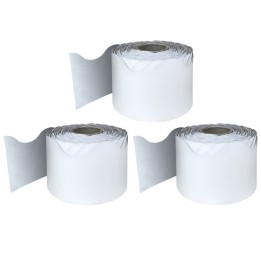Carson Dellosa Education White Rolled Scalloped Border, 2-1/4 Inch x 65 Feet Per Roll, Pack of 3