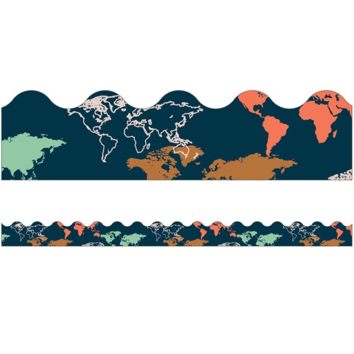 Carson Dellosa Education Let's Explore World Map Scalloped Border, 39 Feet