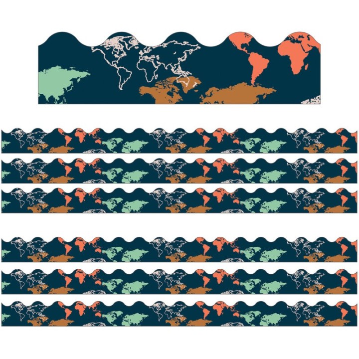 Carson Dellosa Education Let's Explore World Map Scalloped Border, 39 Feet Per Pack, 6 Packs