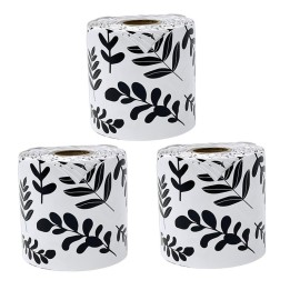 Carson Dellosa Education White with Black Leaves Rolled Scalloped Borders, 65 Feet Per Roll, Pack of 3