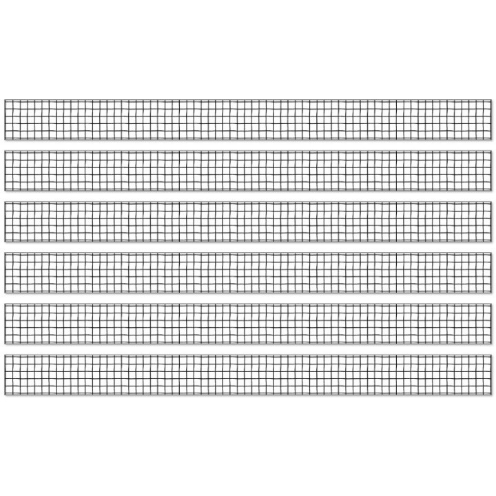 Happily Ever Elementary Creatively Inspired Black & White Grid Straight Borders, 36 Feet Per Pack, 6 Packs
