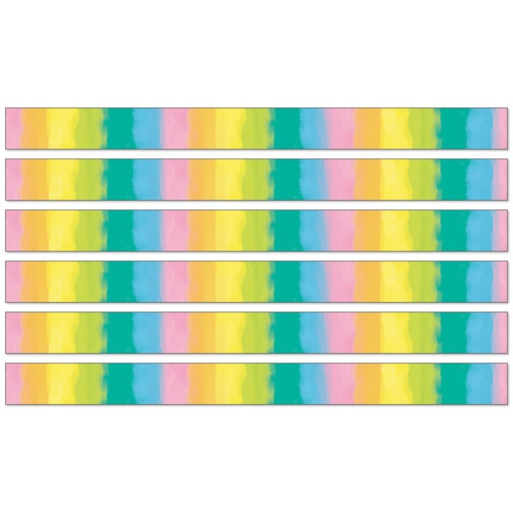 Happily Ever Elementary Creatively Inspired Watercolor Straight Borders, 36 Feet Per Pack, 6 Packs