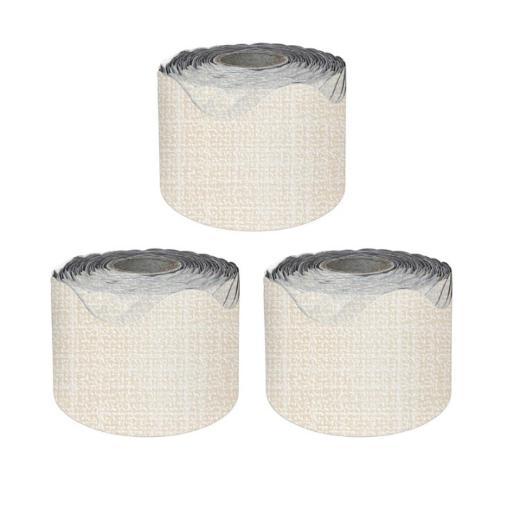 Carson Dellosa Education Linen Rolled Scalloped Borders, 65 Feet Per Roll, Pack of 3