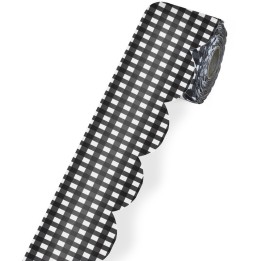 Carson Dellosa Education Black Gingham Rolled Scalloped Borders, 65 Feet