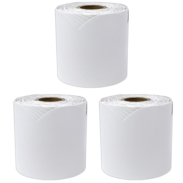 Carson Dellosa Education White Rolled Scalloped Bulletin Board Borders, 3 Inch x 65 Feet Per Roll, Pack of 3