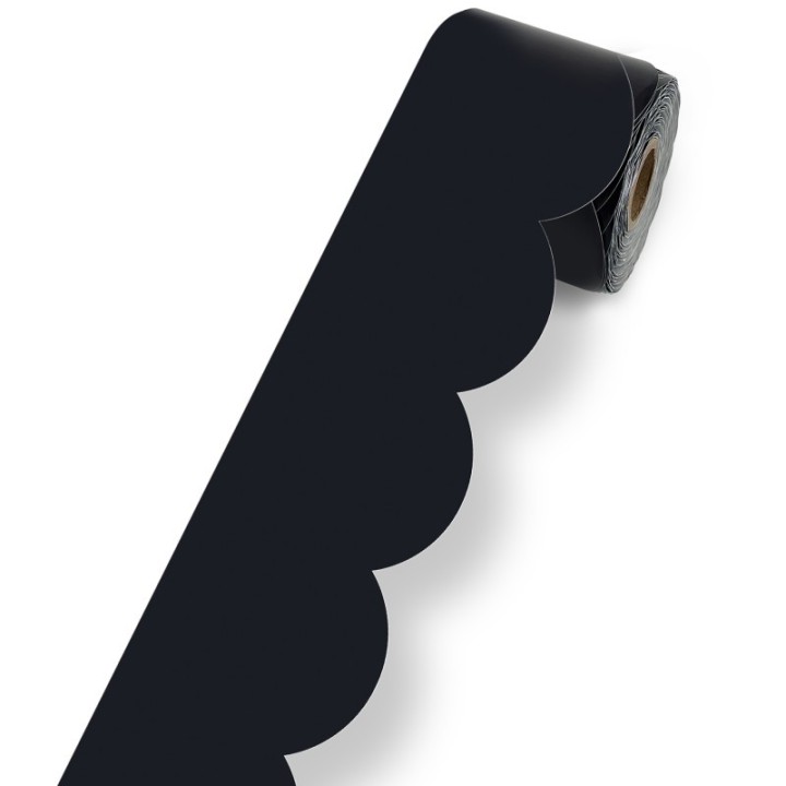 Carson Dellosa Education Black Rolled Scalloped Bulletin Board Borders, 3 Inch x 65 Feet