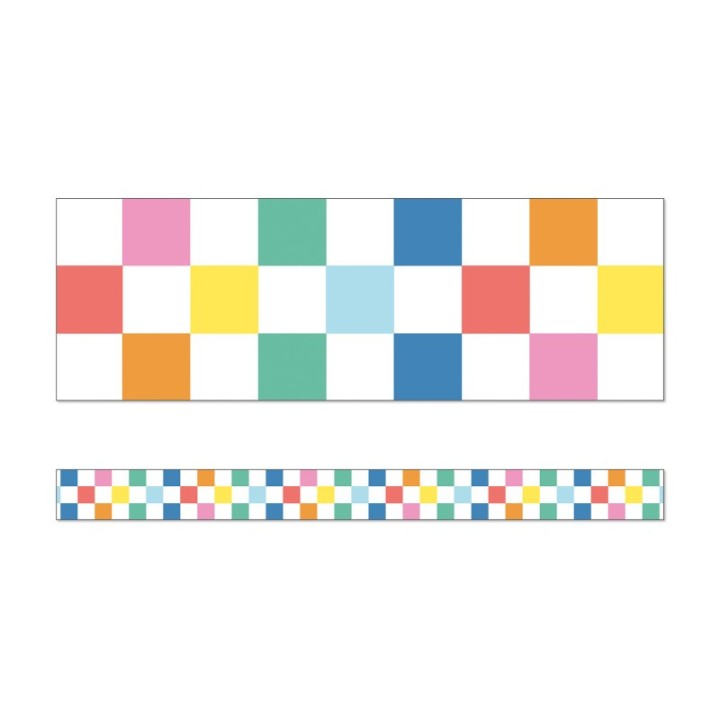 Carson Dellosa Education We Stick Together Checkered Rainbow Straight Bulletin Board Borders, 36 Feet
