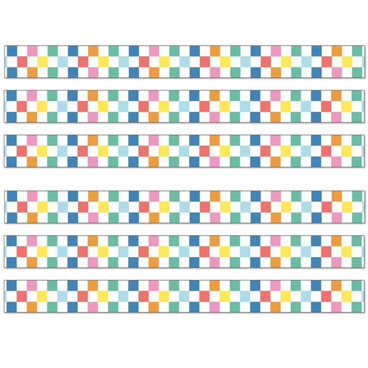 Carson Dellosa Education We Stick Together Checkered Rainbow Straight Bulletin Board Borders, 36 Feet Per Pack, 6 Packs