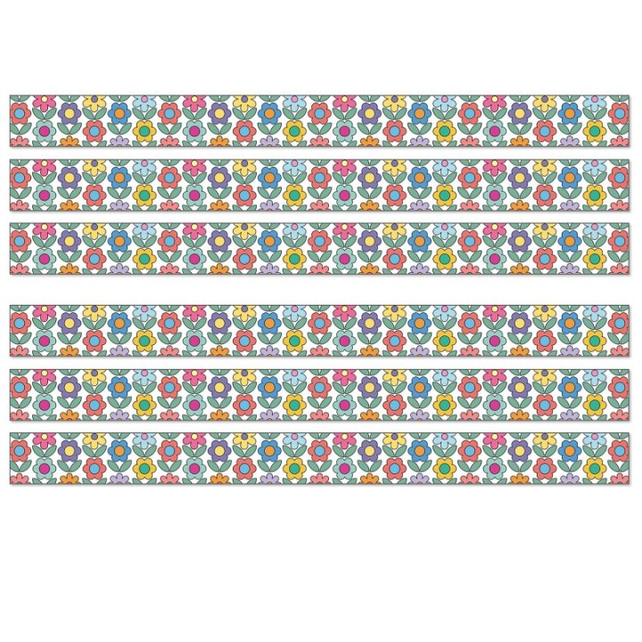 Carson Dellosa Education Happily Ever Elementary Retro Remix Flowers Straight Bulletin Board Borders, 36 Feet Per Pack, 6 Packs