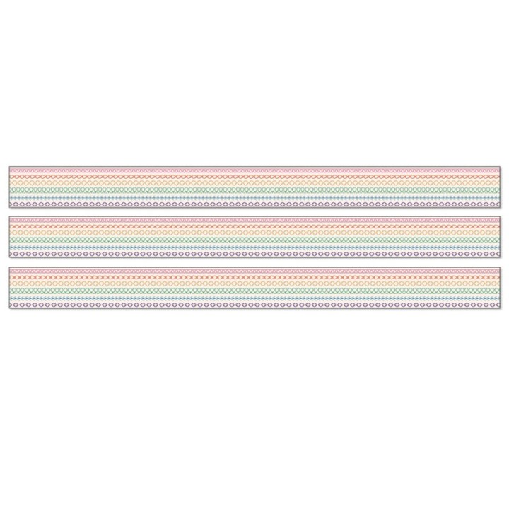 Carson Dellosa Education Crafty and Cool Rainbow Stitched Straight Bulletin Board Borders, 36 Feet Per Pack, 3 Packs