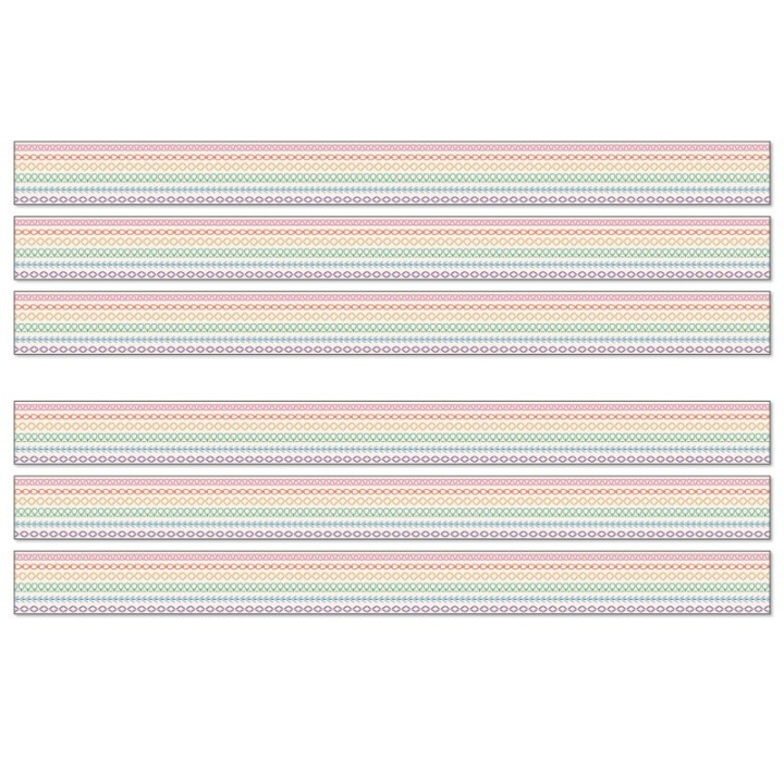 Carson Dellosa Education Crafty and Cool Rainbow Stitched Straight Bulletin Board Borders, 36 Feet Per Pack, 6 Packs