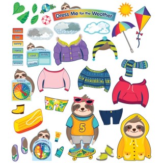 Carson Dellosa Education One World Sloth Dress Me for the Weather Bulletin Board Set, Grade PK-2, 54 Pieces