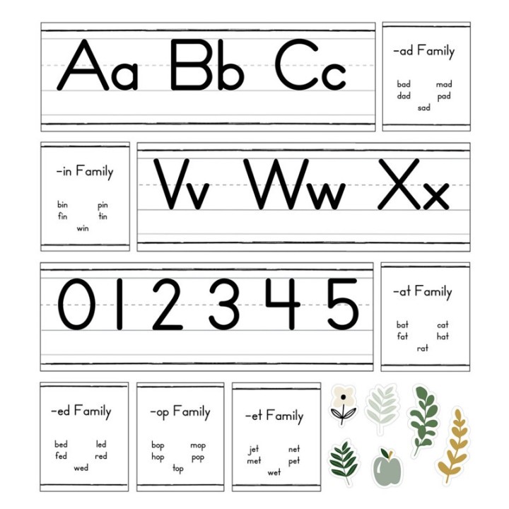 Carson Dellosa Education Farmhouse Alphabet Line: Manuscript Bulletin Board Set, 52 Pieces