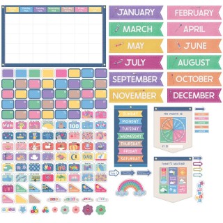 Carson Dellosa Education Crafty and Cool Calendar Bulletin Board Set, 145 Pieces