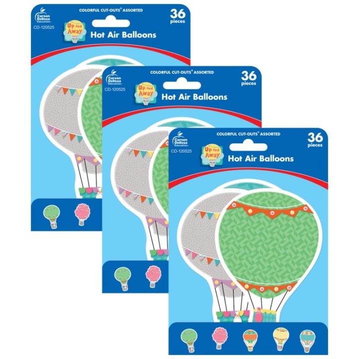 Carson Dellosa Education Up and Away Hot Air Balloons Cut-Outs, 36 Per Pack, 3 Packs