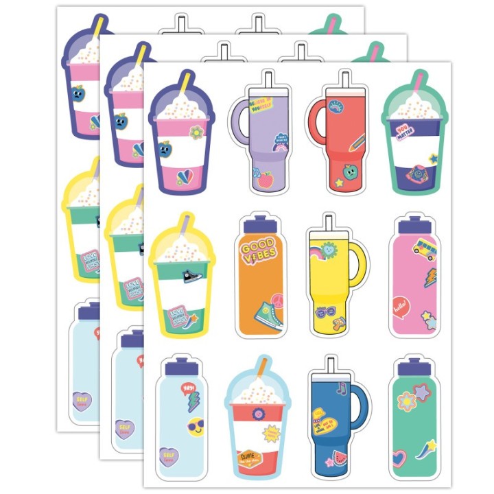 Carson Dellosa Education We Stick Together Cups & Water Bottles Cut-Outs, 36 Per Pack, 3 Packs
