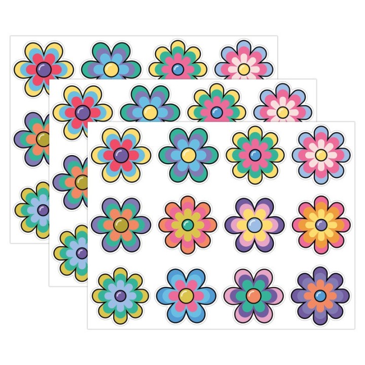 Carson Dellosa Education Happily Ever Elementary Retro Remix Jumbo Flowers Cutouts, 12 Per Pack, 3 Packs