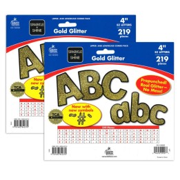 Carson Dellosa Education Sparkle + Shine Gold Glitter Combo Pack EZ Letters, 4-inch, 219 Pieces Per Pack, 2 Packs