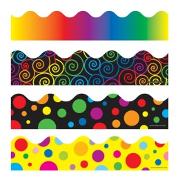Carson Dellosa Education Scalloped Variety Border Set IV: Rainbow, Colorful Dots, Big Rainbow Dots, and Rainbow Swirls