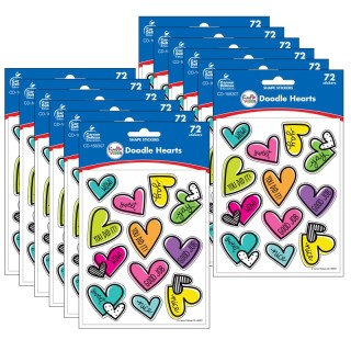 Carson Dellosa Education Kind Vibes Doodle Hearts Shape Stickers, 72 Per Pack, 12 Packs
