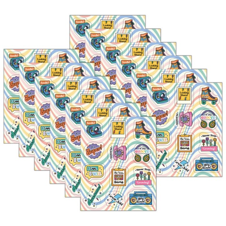 Carson Dellosa Education Happily Ever Elementary Retro Remix Motivators Motivational Stickers, 72 Per Pack, 12 Packs