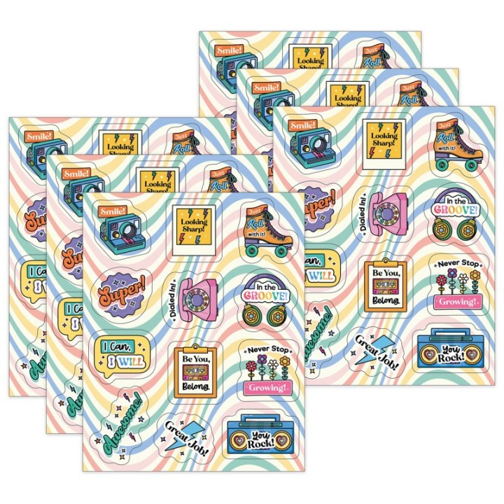 Carson Dellosa Education Happily Ever Elementary Retro Remix Motivators Motivational Stickers, 72 Per Pack, 6 Packs