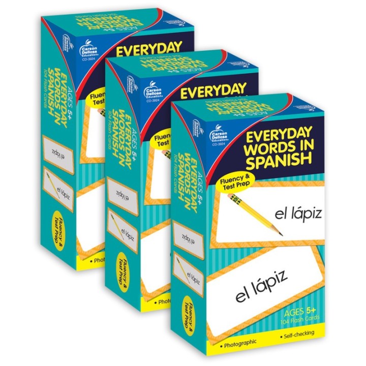 Carson Dellosa Education Everyday Words in Spanish: Photographic Flash Cards, Grade PK-8, 3 Packs