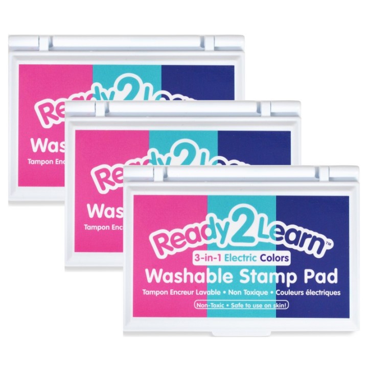 READY 2 LEARN™ Washable Stamp Pad 3-in-1 - Electric - Pink, Purple & Turquoise - Pack of 3