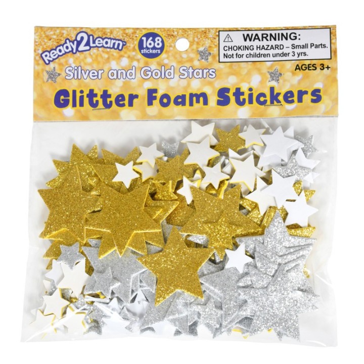 READY 2 LEARN™ Glitter Foam Stickers - Stars - Silver and Gold