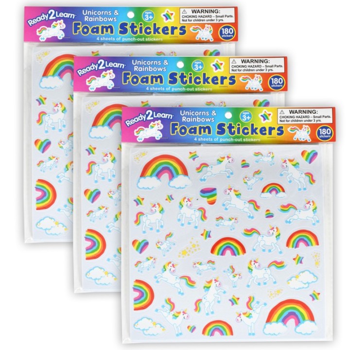 READY 2 LEARN™ Foam Stickers - Unicorns and Rainbows - 180 Per Pack - 3 Packs