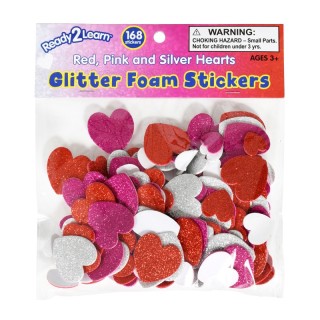 READY 2 LEARN™ Glitter Foam Stickers - Hearts - Red, Pink and Silver - Pack of 168