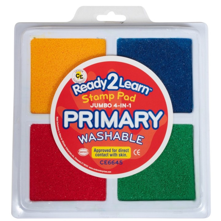 READY 2 LEARN™ Jumbo 4-in-1 Washable Stamp Pad - Red, Yellow, Green, Blue