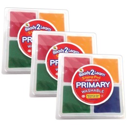 READY 2 LEARN™ Jumbo 4-in-1 Washable Stamp Pad - Red, Yellow, Green, Blue - Pack of 3