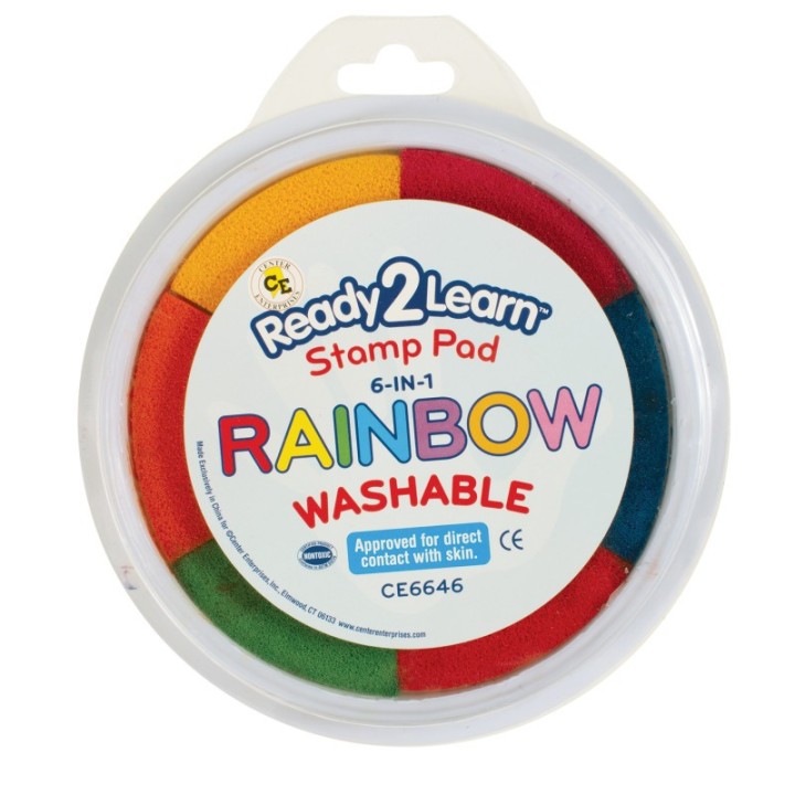 READY 2 LEARN™ Jumbo 6-in-1 Circular Washable Stamp Pad - Rainbow - 6 Colors - 5.75" dia.