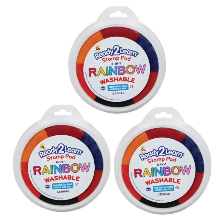 READY 2 LEARN™ Jumbo 6-in-1 Circular Washable Stamp Pad - Rainbow - 6 Colors - 5.75" dia. - Pack of 3