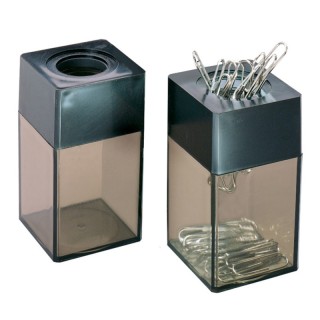 Charles Leonard Transparent Paper Clip Dispenser with Magnetic Top, Small, Black/Smoke