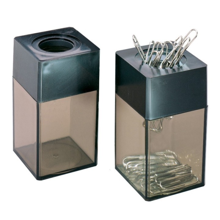 Charles Leonard Transparent Paper Clip Dispenser with Magnetic Top, Small, Black/Smoke