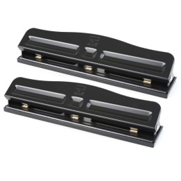 Charles Leonard 3-Hole Paper Punch, Adjustable Holes, 12 Sheet Capacity, Black, Pack of 2