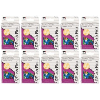 Charles Leonard Push Pins, Assorted Colors, 100 Per Box, 10 Boxes